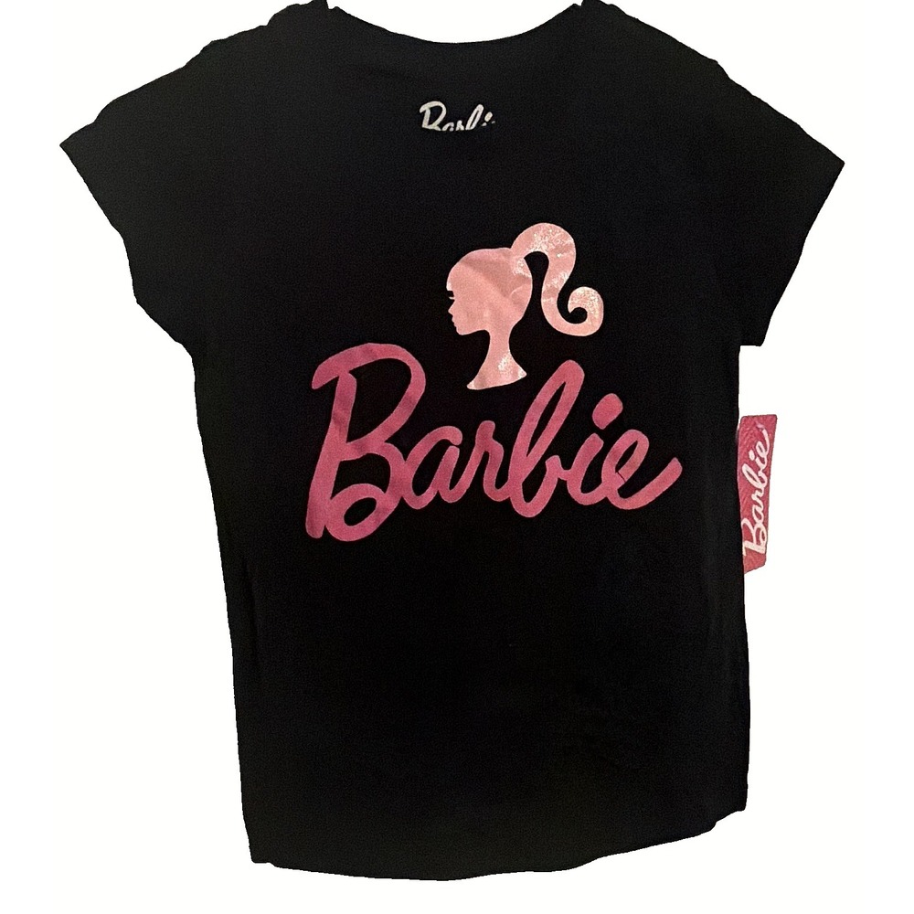 Barbie Black Pink Logo Graphic Crew Neck Short Sleeve Tagless T-Shirt 7/8 kid - Picture 1 of 7